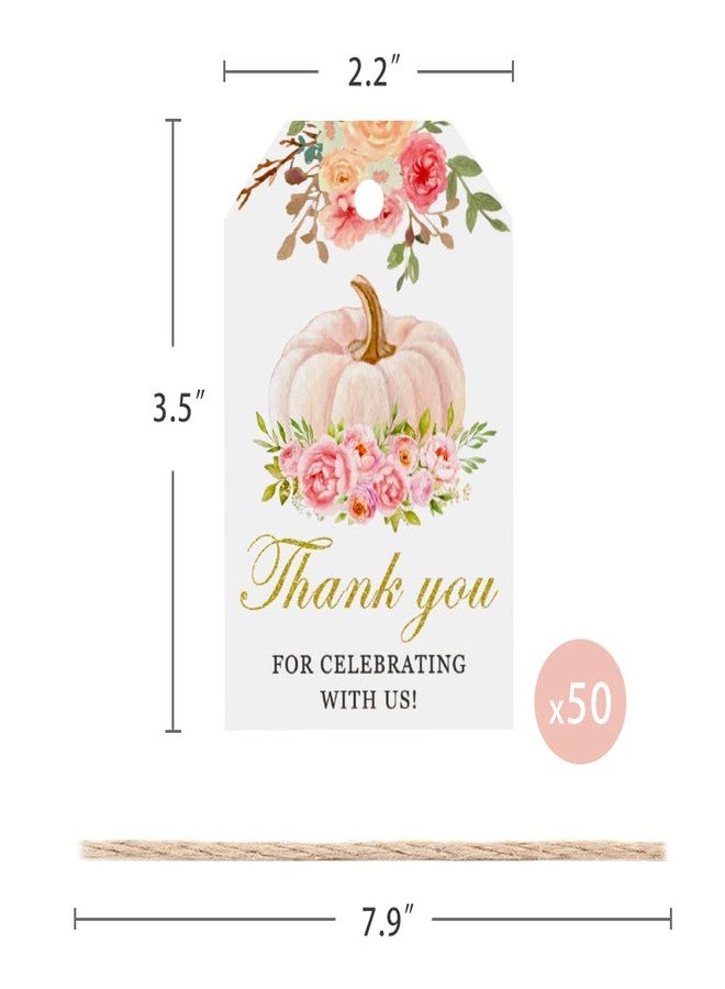 Aukolass 50 Pink Pumpkin Gift Tags - Fall Theme with String, Thank You Tags for Wedding, Birthday, Baby Shower & Party Favors (Two Colors) - Image 4